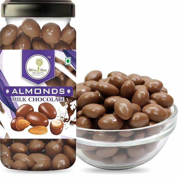 71jYVpNzMKL._SX679_ More2nuts Milk Chocolate covered Almonds 250g Jar Pack | Dry Fruit Chocolate | Badam Chocolate | Milk Chocolate - Image 1