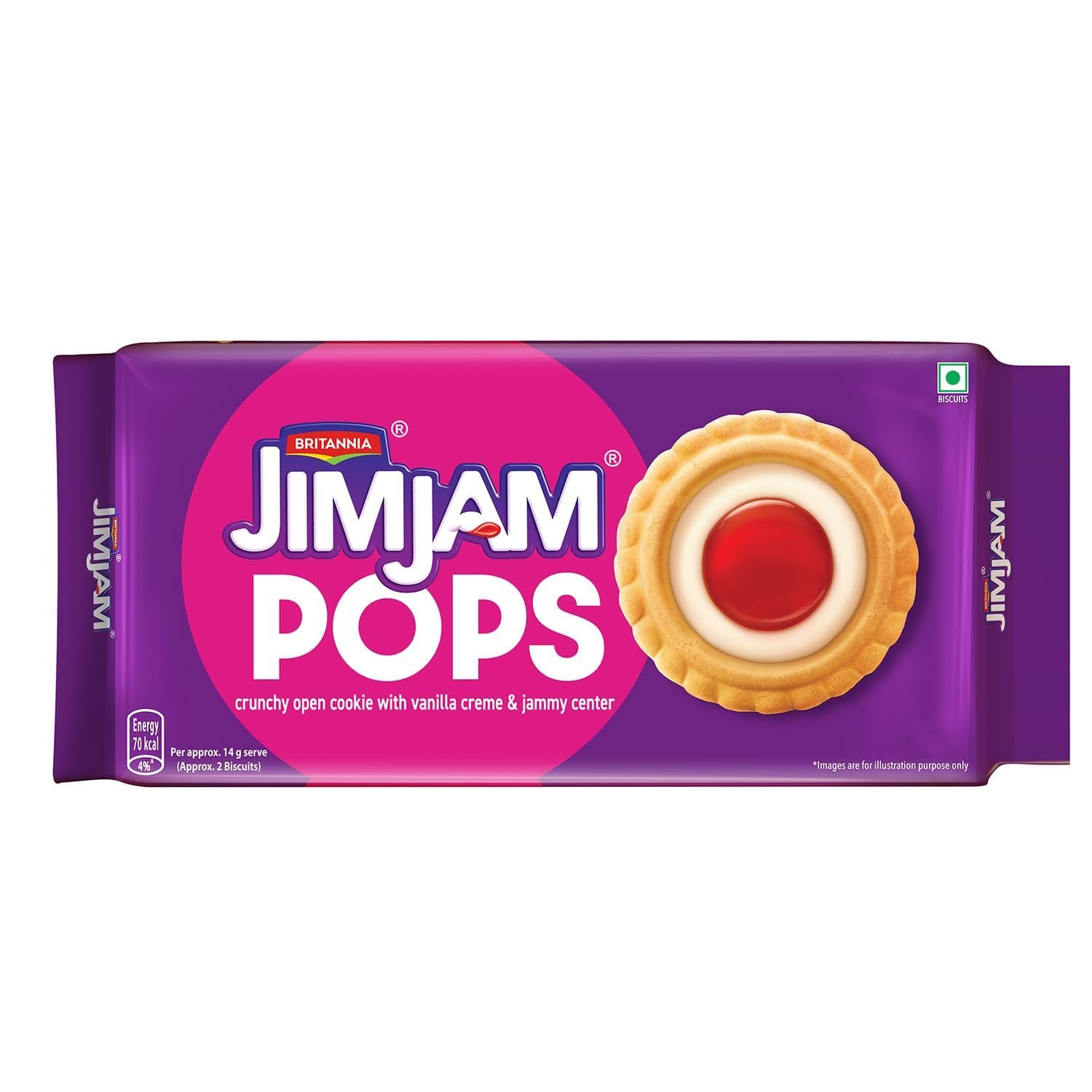 Britannia JimJam Pops - Crunchy Open Cookie with Vanilla crème and Jammy Center| 350 gm | A New Way to savour crème bisuits Britannia JimJam Pops - Crunchy Open Cookie with Vanilla crème and Jammy Center| 350 gm | A New Way to savour crème bisuits