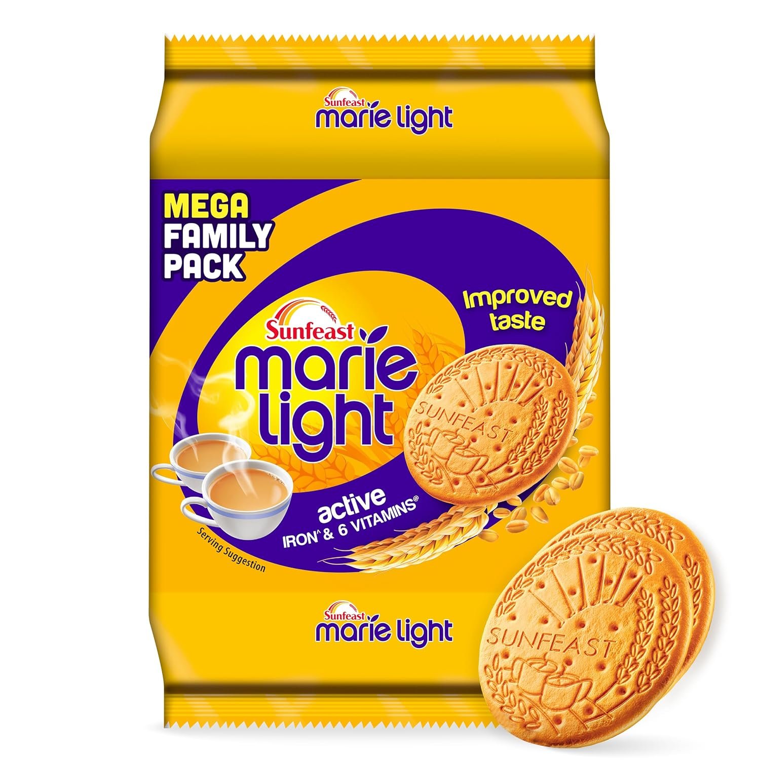 Sunfeast Marie Light Active, Marie Biscuits with Iron and 6 Vitamins, Tea-Time Biscuits Family Pack, Wheat, 956G/1KG Sunfeast Marie Light Active, Marie Biscuits with Iron and 6 Vitamins, Tea-Time Biscuits Family Pack, Wheat, 956G/1KG