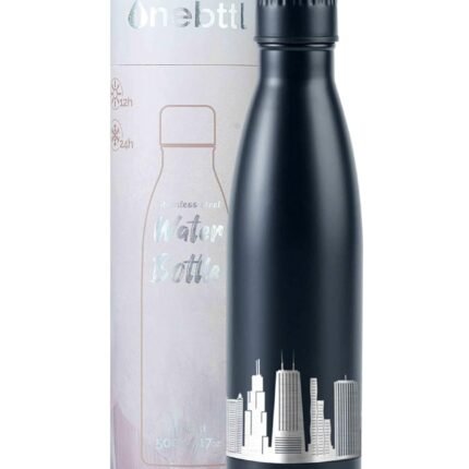 Chicago City Skyline Gifts, Chicago Gifts for NYC Lovers, Skyline Map 17oz/500ml Stainless Steel Insulated Water Bottle, Perfect for Birthday & Christmas