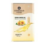Conscious Food Cold Pressed Sunflower Oil | 5 Litre | Certified Organic | Healthy Cooking Oil | Tin Can | High in Antioxidants, Delicious & Healthy