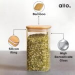 Allo 600ML Kitchen Storage Box Glass Jars With Wooden Lids - Borosilicate Glass Food Storage Containers Airtight Glass Jar For Tea, Coffee, Spice, Pulses, Masala (Square Glass Jar - Set of 3) - Image 4