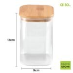 Allo 600ML Kitchen Storage Box Glass Jars With Wooden Lids - Borosilicate Glass Food Storage Containers Airtight Glass Jar For Tea, Coffee, Spice, Pulses, Masala (Square Glass Jar - Set of 3) - Image 3
