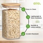 Allo 600ML Kitchen Storage Box Glass Jars With Wooden Lids - Borosilicate Glass Food Storage Containers Airtight Glass Jar For Tea, Coffee, Spice, Pulses, Masala (Square Glass Jar - Set of 3) - Image 2