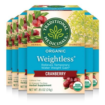 Traditional Medicinals Organic Weightless, Cranberry, 16-Count Boxes (Pack of 6)